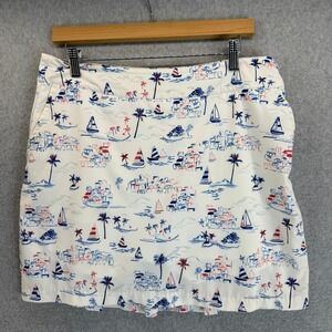 IZOD Golf Tennis Skort Size 8 White Blue Red Palm Tree Sailboat Nautical Pleated